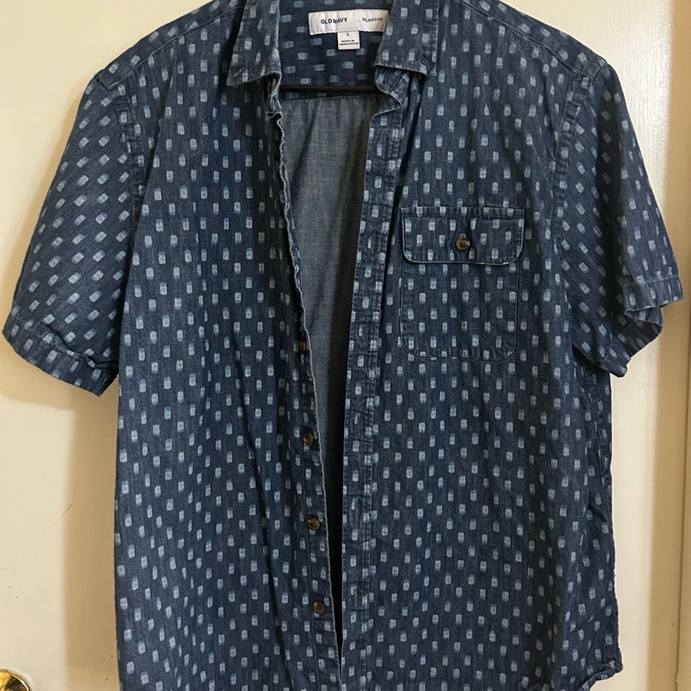 Old Navy Men's Denim Blue Patterned Shirt